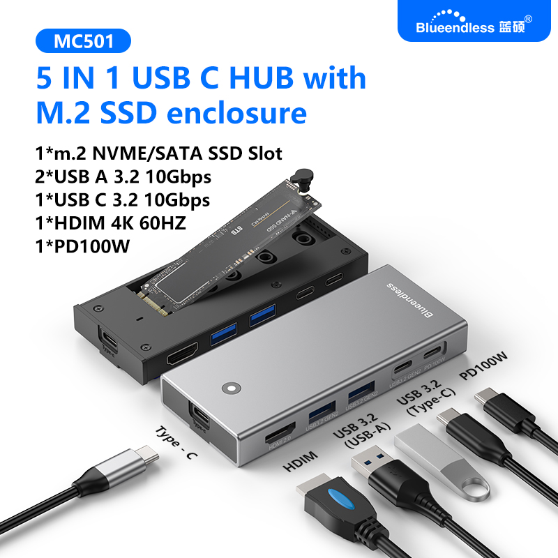 Portable Ssd Enclosure - Estação de Docagem Blueendless M2 Sata/NVMe