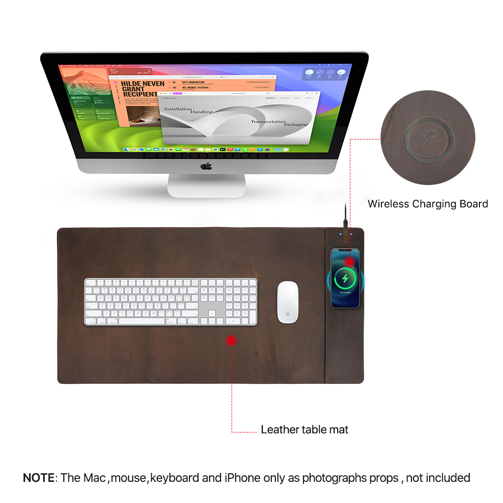 Mousepad de Couro Genuíno com  - Mouse Charging Pad avaliação e preço